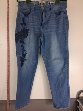 Vintage America Light Blue Jeans with Navy Floral Embroidery